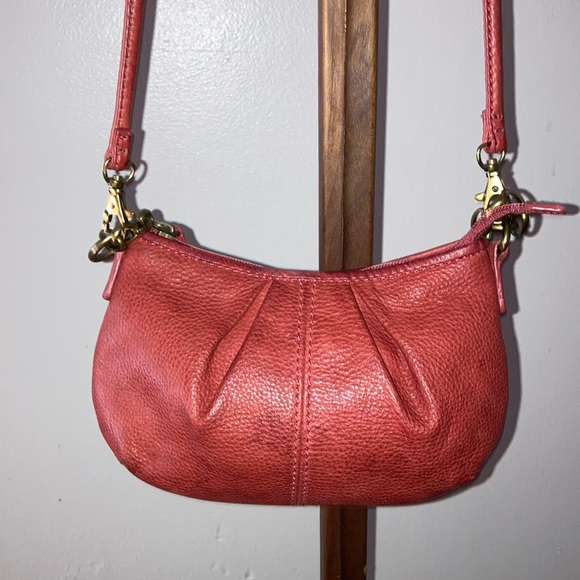 Vintage Fossil Coral Red Leather Chain Mini Crossbody Bag/Purse - Picture 4 of 14